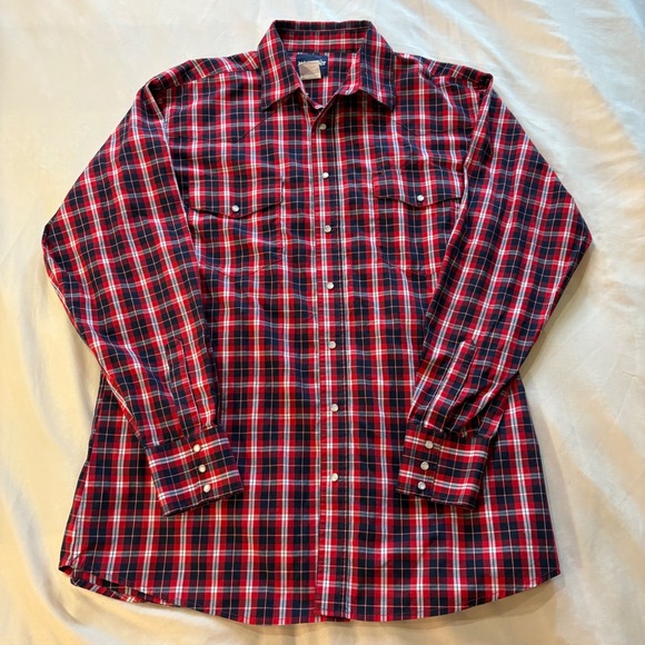 Wrangler Other - Wrangler Men's XL Tall Red Plaid Long Sleeve Western Shirt Cotton Cowboy